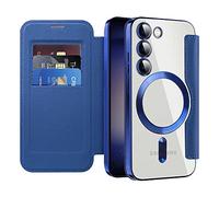 QIWEIQING Coque Magnétique pour Samsung Galaxy S22, Housse en Cuir PU Flip RFID Blocage Étui avec Emplacement Carte Coque de Téléphone Transparent Étui pour Samsung Galaxy S22. Bleu JDC