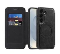 QIWEIQING Coque Magnétique pour Samsung Galaxy S24 FE, Housse en Cuir PU Flip RFID Blocage Étui avec Emplacement Carte Coque de Téléphone Transparent Étui pour Samsung Galaxy S24 FE. Noir LDX