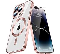 QIWEIQING Coque Magnétique Stand pour iPhone 16 Pro Compatibilité avec MagSafe Support Invisible PC + TPU Transparente Housse Arrière Coque pour iPhone 16 Pro. Rose Gold YIX