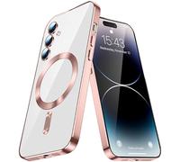QIWEIQING Coque Magnétique Stand pour Samsung Galaxy S21 Plus Compatibilité MagSafe avec Support Invisible PC + TPU Transparente Housse Arrière Coque pour Galaxy S21 Plus. Rose Gold YIX