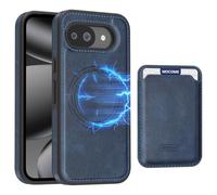 QIWEIQING Coque pour Google Pixel 10A Compatible avec MagSafe, RFID Blocage Porte Carte Protection avec Porte-Cartes Amovible en Cuir PU Magnétique Ultra-Mince Housse pour Google Pixel 10A. Bleu PDK