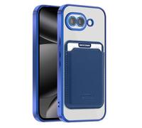 QIWEIQING Coque pour Google Pixel 10A, Étui Magnétique avec Porte-Cartes Texture CD, Protection Antichoc, Dos Transparent, Compatible Charge sans Fil, Housse Portefeuille pour Pixel 10a. Bleu PDK