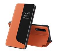 QIWEIQING Coque pour Huawei P30 Lite, Housse Protection Étui Premium en Cuir à Rabat PU, Fermeture Flip Antichoc Bumper Fonction Support Case Ultra Slim Coque Huawei P30 Lite. Orange QH3