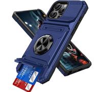 QIWEIQING Coque pour iPhone 16 Pro, Protege de Camera, Support Annulaire à 360 degrés, étui Antichute Étui de PC Dur et TPU Silicone Militaire Anti-Rayures pour iPhone 16 Pro. Bleu LM