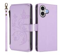 QIWEIQING Coque pour iPhone 17 6.3", Coque Cuir PU Portefeuille à Aimant Colourful Design Étui Rabat Portefeuille Créatif Peint Étui pour iPhone 17 6.3" .Violet DLH