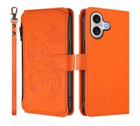 QIWEIQING Coque pour iPhone 17 6.3", Housse Etui Portefeuille Bookstyle Étui de Protection Housse en PU Cuir avec TPU Silicone Souple Coque Phone Case pour iPhone 17 6.3" .Orange DLH