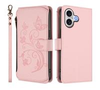 QIWEIQING Coque pour iPhone 17 6.3", Housse PU Flip Cuir Portefeuille Etui avec Stand Support et Carte Slot, Motif 3D Téléphone Case Protection Cover pour iPhone 17 2025. Rosa DLH