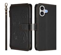 QIWEIQING Coque pour iPhone 17 6.3", Housse PU Flip Cuir Portefeuille Etui avec Stand Support et Carte Slot, Motif 3D Téléphone Case Protection Cover iPhone 17 6.3" .Noir DLH