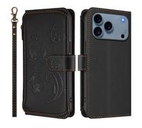 QIWEIQING Coque pour iPhone 17 Pro 6.3", Housse PU Flip Cuir Portefeuille Etui avec Stand Support et Carte Slot, Motif 3D Téléphone Case Protection Cover iPhone 17 Pro 6.3" .Noir DLH