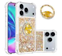 QIWEIQING Coque pour iPhone D Pro Max, coque à paillettes holographiques avec support, coque de protection fine pour filles et femmes avec anneau en diamant pour iPhone D Pro Max. Golden YBH