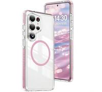 QIWEIQING Coque pour Samsung Galaxy S23 Ultra, Compatible avec MagSafe, Anti-Jaunissement Clair Magnétique Étui de Téléphone Transparent Anti-Rayures Housse pour Samsung Galaxy S23 Ultra. Rose CT