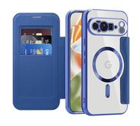 QIWEIQING Étui Magnétique pour Google Pixel 10 Pro XL, Compatible avec MagSafe Blocage RFID Housse à Rabat en Cuir Coque de Téléphone Clear Antichoc Coque pour Google Pixel 10 Pro XL.Marron JDC