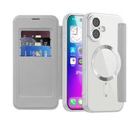 QIWEIQING Étui Magnétique pour iPhone 17,avec Blocage RFID, Compartiment pour Cartes, Housse à Rabat en Cuir Transparente Antichoc Coque Étui pour iPhone 17. Gris JDC