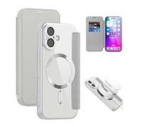 QIWEIQING Étui Magnétique pour Phone A,avec Blocage RFID, Compartiment pour Cartes, Housse à Rabat en Cuir Transparente Antichoc Coque Étui pour Phone A. Gris JDC