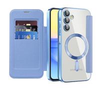 QIWEIQING Étui Magnétique pour Samsung Galaxy A15 5G, Compatible avec MagSafe Blocage RFID Housse Rabat en Cuir Coque de Téléphone Transparente Antichoc Coque pour Galaxy A15 5G.Bleu Far Peak JDC
