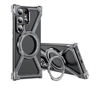 QIWEIQING Étui Magnétique Téléphone pour Samsung Galaxy S23 Ultra en Métal Boîtier Simple en Aluminium sans Cadre Prise en Charge de la Recharge Fil Noil Coque pour Samsung S23 Ultra. Gris THJ