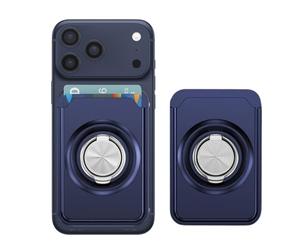 QIWEIQING Porte-Cartes Wallet avec Support en Métal, Magnétique Ringke Slot Card Holder pour iPhone 17/16/15/14/13/12 Série et Certains Appareils Samsung, Compatible avec MagSafe. Bleu Foncé FKB