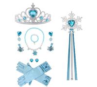 QIWEIS Princesse Dress Up Accessoires Filles, 12 Pièces Diadème Pour Costume D'elsa Diadème Varita Magie Collier Boucles D'oreilles Anneau Gants, Pour Cosplay Carnaval Fête Party D'anniversaire