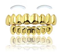 Qiwenr 18K Grillz Hip Hop Plaqué or,Grille de Dents Brillant,Grillz Plaqué or,8 Dents Supérieures 6 Grilles Buccales Hip Hop à Dents Inférieures pour Hommes et Femmes