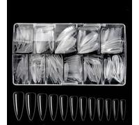 Qiwenr 500 Pcs Capsule Americaine Ongle Amande long, Faux Ongle Transparents Extra Long, Faux Ongles Gel Extensions d'Ongles, 11 Tailles, pour DIY Effet Salon Professionnel, Avec Valise De Rangement