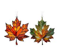 Qiwieod Ornements De Feuilles Tachées, 2x Acrylique Feuilles D'érable - Pratique À Suspendre, Sécurité | Décorations Murales D'automne Pour Noël, Thanksgiving, Festival, Fenêtre, Jardin 15x12cm