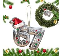 Qiwieod Ornements de Sapin | 2D Acrylique Amusant Réutilisable Décoration De Noël | 67 Mème avec Pendentif de Chapeau de Père Noël | pour Le Salon, la Chambre, Le Bureau à Domicile, la Fenêtre, la