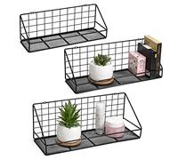 QIWODE étagères flottantes fixées au Mur Ensemble de 3, étagères de Rangement murales pour Chambre à Coucher, Salon, Salle de Bain, Cuisine, Bureau et Plus Noir carbonisé