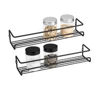 QIWODE Porte Epices Mural Cuisine, Etagere a Epices Murale, Etagere Epices Porte Placard Cuisine Montages Adhesif ou Percage, 7,0P x 29,0l x 5,5H cm, Métal, Noir (Paquet de 2)