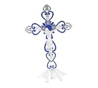 QIXCXAZ Croix de prière Vintage en métal, Figurines exceptionnelles, Croix chrétienne des Douze apôtres, idée Cadeau, Socle de Crucifix catholique, Bleu, 20 x 12.5 cm