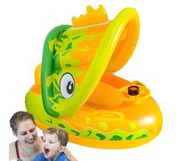 qixeuoa Bouée de natation - Pneu de pataugeoire pour enfant avec protection solaire, jeu d'eau, radeau gonflable en forme de bateau avec klaxon pour 1 à 5 ans d'été
