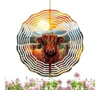 qixeuoa Girouette de Jardin,Décoration Extérieure Métal Vache Highland,Carillon Vent 3D pour Extérieur - pour Intérieur Jardin Balcon Terrasse Grilles Porche Auvent