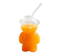 qixeuoa Tasse en verre ours de dessin animé avec paille, tasse à café ours mignonne, 320 ml, vaisselle à boire en gel de paille pour enfants, étudiants, adolescents, eau, lait, boissons froides, jus
