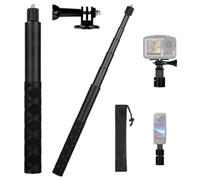 Qixeva 120cm Invisible Perche a Selfie Carbon Fiber, Selfie Stick D'extension Extensible pour Insta360, pour GoPro, DJI, Action Camera, Perche à Main pour Extérieur avec Boucle d'alpinisme,vis 1/4