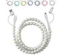 Qixfyze Câble de Chargement Perlé 4 en 1, Coloré 1M avec Étoiles Colorées Téléphone Portable, Chargeur Rapide Multi-usages -Plusieurs Appareils(White pearl)