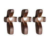 Qixfyze Croix en Bois Faite Main Mon Cœur, Cadeaux Anti-stress pour Prière Encouragement Petite Croix de Poche pour Adultes, Prier, S'agripper, S'accrocher(White heart(3PC))