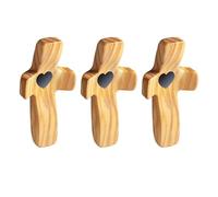 Qixfyze Croix en Bois Faite Main Mon Cœur, Cadeaux Anti-stress pour Prière Encouragement Petite Croix de Poche pour Adultes, Prier, S'agripper, S'accrocher(Black heart - B(3PC))