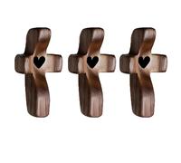 Qixfyze Croix en Bois Faite Main Mon Cœur, Cadeaux Anti-stress pour Prière Encouragement Petite Croix de Poche pour Adultes, Prier, S'agripper, S'accrocher(Black heart - A(3PC))