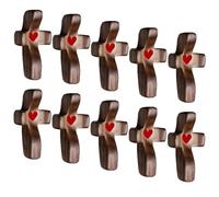 Qixfyze Croix en Bois Faite Main Mon Cœur, Cadeaux Anti-stress pour Prière Encouragement Petite Croix de Poche pour Adultes, Prier, S'agripper, S'accrocher(Red heart (10PC))