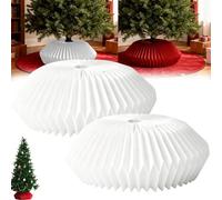 Qixfyze Jupe de Sapin de Noël en Papier 3D avec Collerette, 26 inch Base Sapin, Ajustable Colliers Jupe en Papier Alvéolé, Pourdécoration Votre Maison Pendant Les Fêtes - 6ft 7.5ft 9 Ft(White-2pcs)