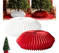 Qixfyze Jupe de Sapin de Noël en Papier 3D avec Collerette, 26 inch Base Sapin, Ajustable Colliers Jupe en Papier Alvéolé, Pourdécoration Votre Maison Pendant Les Fêtes - 6ft 7.5ft 9 Ft(Red+White)