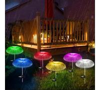 Qixfyze Multi Coloured Solar Lights Outdoor Garden, Jellyfish Shape Fiber Multi-Color Decorative LED Lights, 7 Color Changing Solar Powered Stake Lights, Waterproof Pathway Ornaments Light(4 pcs)
