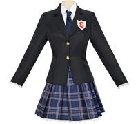 Qixiaan Culotte Anime Cosplay Costume avec perruque Uniforme scolaire Noir Robe Lolita Tenue de soubrette pour Noël Halloween Anniversaire