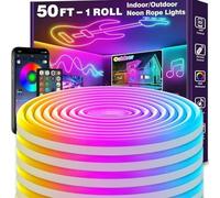 qixianhong Guirlande lumineuse néon LED 15,2 m - Application + télécommande - Flexible et étanche - Pour extérieur (IP65) et intérieur - Plusieurs modes - Synchronisation de la musique - Bandes néon