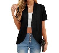 QIXING Cardigan d'été léger pour femme - Protection solaire, respirant, doux à manches courtes, parfait pour les nuits d'été, le bureau et les rendez-vous, 01 Manches courtes Noir, UK7 / 41EU / US8