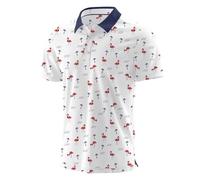 QIXING Polo de golf d'été pour homme - Imprimé anti-humidité - Manches courtes - Séchage rapide - Hauts de golf décontractés, Flamant rose et cocos blancs, XL
