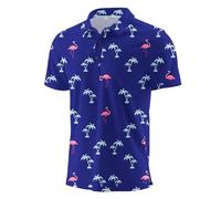 QIXING Polo de golf d'été pour homme - Imprimé anti-humidité - Manches courtes - Séchage rapide - Hauts de golf décontractés, Cocoss bleu marine et flamant rose, L