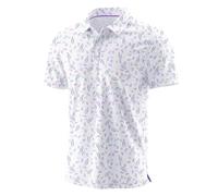 QIXING Polo de golf d'été pour homme - Imprimé anti-humidité - Manches courtes - Séchage rapide - Hauts de golf décontractés, Transfusion blanche, XL
