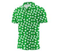QIXING Polo de golf d'été pour homme - Imprimé anti-humidité - Manches courtes - Séchage rapide - Hauts de golf décontractés, F10 Trèfle blanc vert, XXL