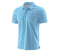QIXING Polo de golf d'été pour homme - Imprimé anti-humidité - Manches courtes - Séchage rapide - Hauts de golf décontractés, Verre à vin bleu, XXL