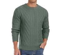 QIXING Pull pour homme Motif torsadé Col rond Manches longues Pull en tricot épais Motif de pêcheur Structuré Doux Tricoté Pull décontracté, vert Vg, XXL